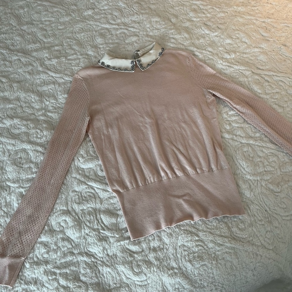 Pink Long Sleeve Sweater with Embellished Collar Ted Baker